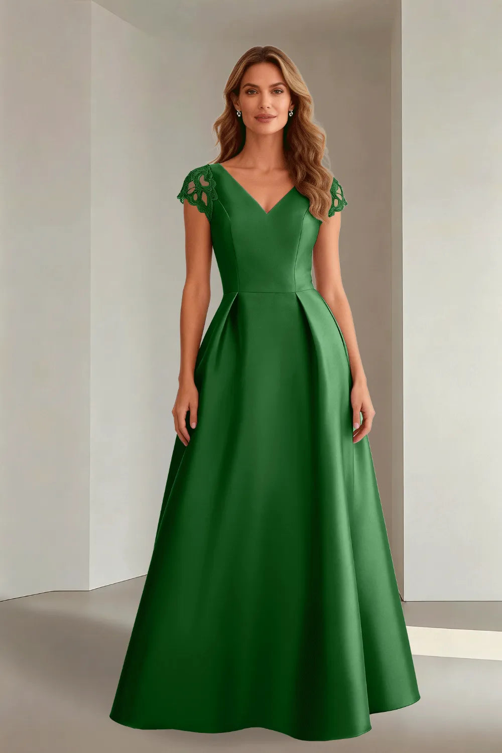 Classic Floor Length Satin Evening Gown for Wedding Guests