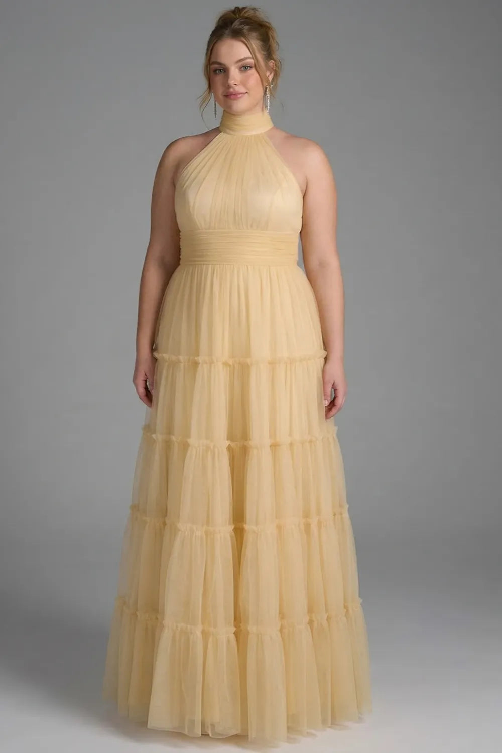 Golden Grace Tiered Tulle Maxi Dress