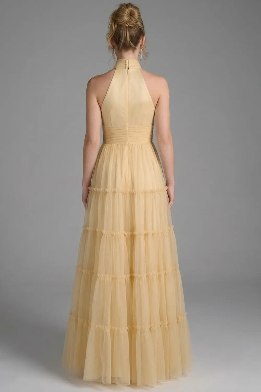 Golden Grace Tiered Tulle Maxi Dress